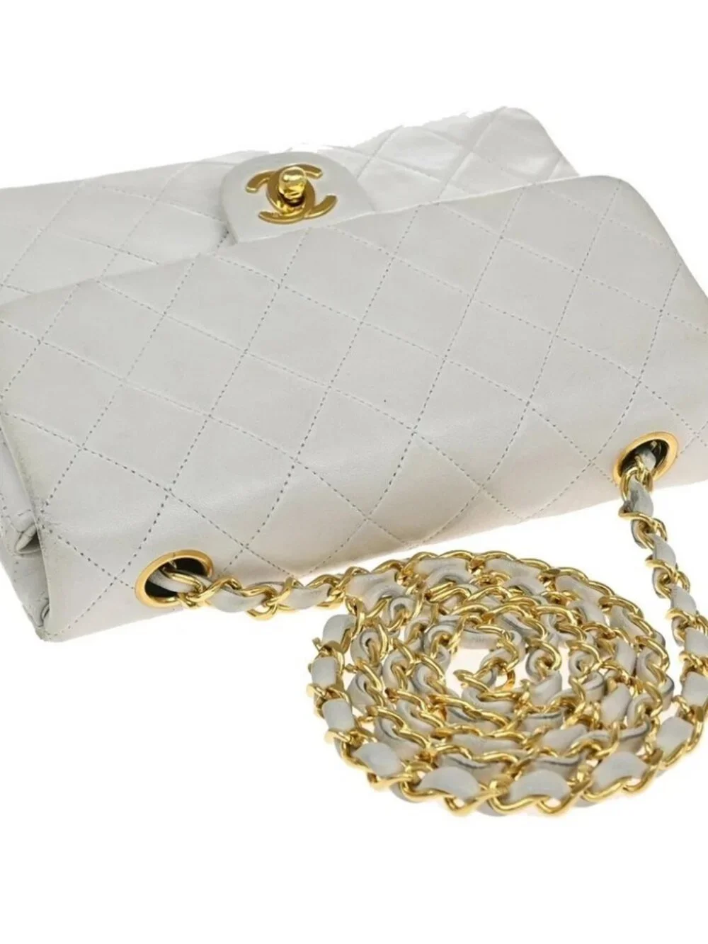 CHANEL CC Mini Matelasse Chain Shoulder Bag Leather White GHW Vintage